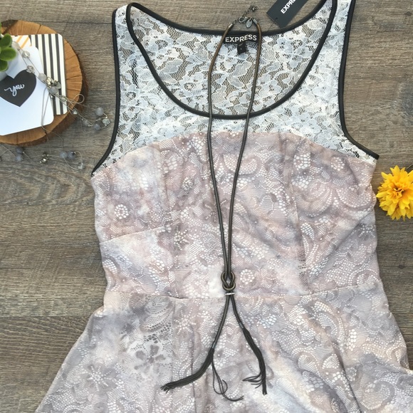 EXPRESS LIGHT MAUVE LACE PRINT MIDI DRESS - Picture 2 of 8